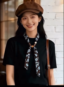 Khăn Lụa Retro Khóa Hạt Gỗ Đeo Nhanh – Khăn Lụa Twilly Nữ Vòng Cổ Không Cần Thắt Phối Đồ Xinh Hàn Quốc