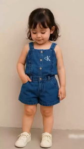 VN A653 Baby Girl Denim Clothes Set - 2-Piece Toddler Outfit with Top and Shorts Kids Wear