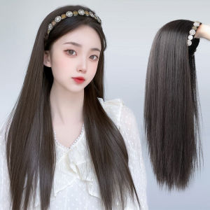 Water Diamond U-Shaped Half Head Cover Fake Hair Long Straight Natural One-Piece Simulation Hair Band Hair Accessory