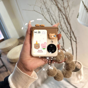 Ultra-Thin Plush Phone Case for OPPO Find N3 Flip Foldable Screen VibrOX Flip Autumn Winter Wristband Full Cover Female Style Cute New Year Protection Shell