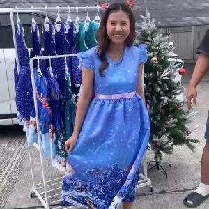 MOMOMART ชุดเดรสเด็กผู้หญิง ลายคริสต์มาส อายุ 4-10 ปี ลายซานตาคลอส กวางเอลก์ และเจ้าหญิง มี 3 ลายให้เลือก