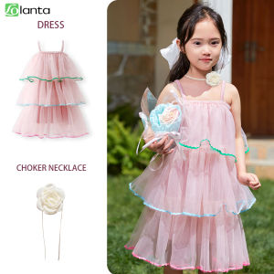 LOlanta Cake Dress Summer Sling Sleeveless Chiffon Girls Sweet Princess Dresses Party Performance Casual Wears 2-7Years