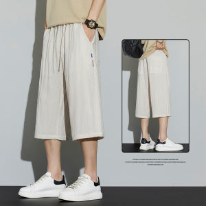Summer Thin Loose Straight Leg Casual Pants 3/4 Length Breathable Drawstring