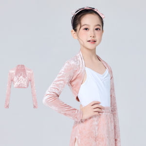 daydance | Long Sleeve Ballet Shrug for Girls Kids Bolero Dance Tops Ballet Classical Dance Tops Open Front Cardigan Velvet Shrug