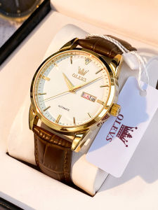 Mens Mechanical Watch Automatic Waterproof Leather Belt Simple Design Brand Name Olevs round Dial Fashionable Domestic Watch