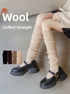JINGCHI | Womens Long Tube Socks Knitted Wool Warm Knee-High Fleece Leggings JK Stockings Over-Knee Autumn Winter Thermal Knee Pads