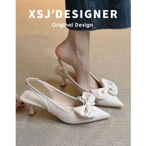 LIQIXIEFANG | French Style Pointed Toe Kitten Heels Open-Toe Shoes