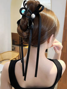 Black Satin Hair Clip Butterfly Knot Hair Accessories Medium Size Womens Fashion Original Design Hair Grips behind the Head