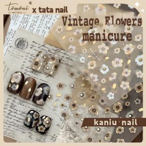 Kaniu 1/3 Pcs Retro Floral 3D Relief Nail Sticker Elegant Daisy Crystal Diamond Nail Decoration Sticker DIY Nail Accessory