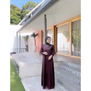 Rinjani Luxury Dress Baju Kondangan Pesta Wanita Silk Mix Brukat Cantily Premium Payet Mewah Elegan Kekinian Gamis Warna Burgandy Mahogany Terbaru 2025 Lebaran Viral