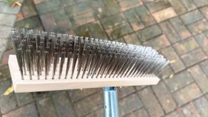 Stainless Steel Wire Scrub Brush with Long HandleHeavy Duty Stiff Metal Bristle Brush for DeckConcretePatioMoss Removal