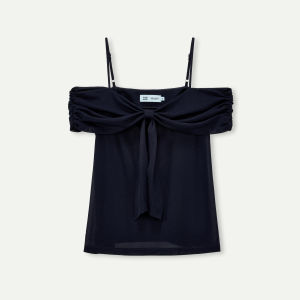 Sheer Lightweight Slimming Bow Camisole One-Shoulder Top