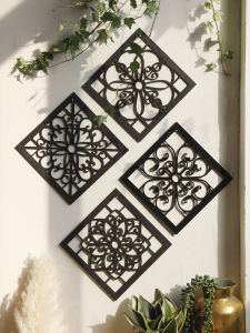 4Pcs Black Wooden Hollow Wall Decor Carve Designs Boho Home Decoration Hexagon Square Hanging Wall Decor Room Decors Aesthetict