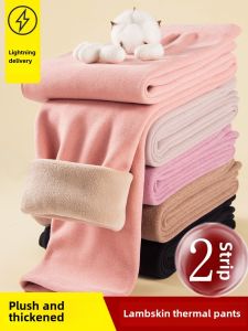 Ladies Thickened High Waist Lamb Velvet Warm Pants Fleece Lined Slim Fit Long Trousers Home Leisure plus Size Autumn Winter