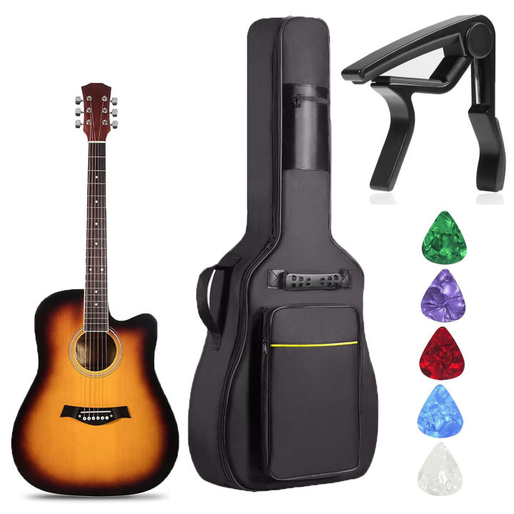 Túi Đựng Đàn Guitar Acoustic 41 Inch Có Dây Đeo Vai Có Thể Điều Chỉnh Kép Vỏ Đàn Guitar Bao Gồm Capo Và 5 Phím - Bảo Vệ Chống Đệm
