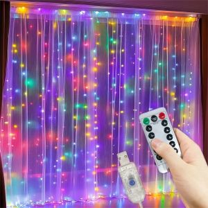 8 Modes USB Remote Control Fairy Lights Wedding Christmas Decor LED Garland Curtain Lights String for Home Bedroom New Year Lamp