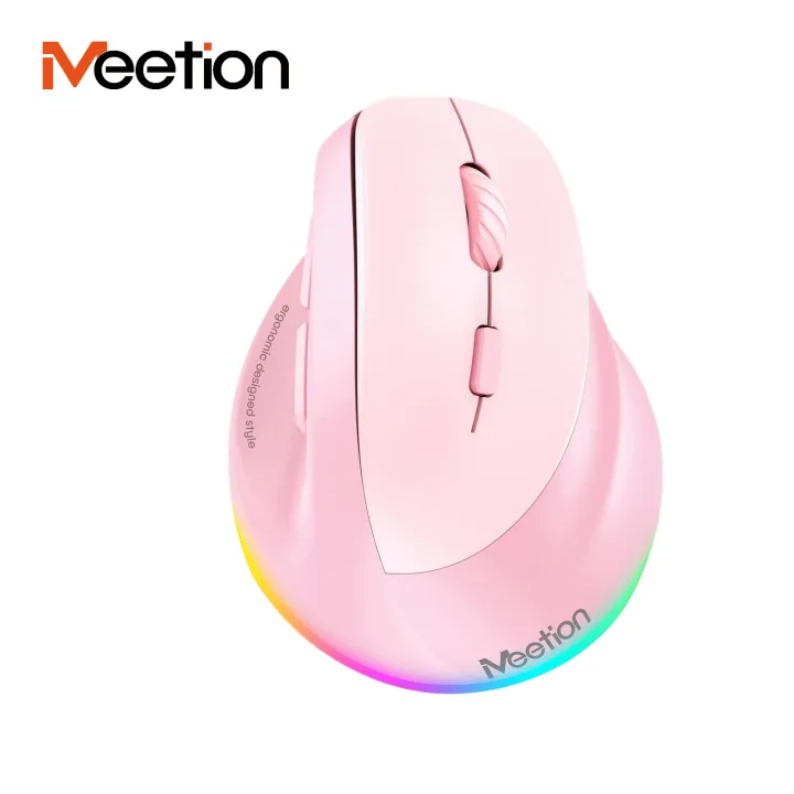 Meetion BTM010R Vertical Ergonomic Wireless Mouse, 2.4G + Bluetooth 5.0/3.0, Rechargeable, RGB Light, 4-Level DPI (800-2400), Side Buttons, for