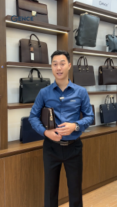Ví Cầm Tay Clutch Da Nam Hàng Hiệu GENCE CK15 Da Bò Khóa Số Cao Cấp Màu Nâu