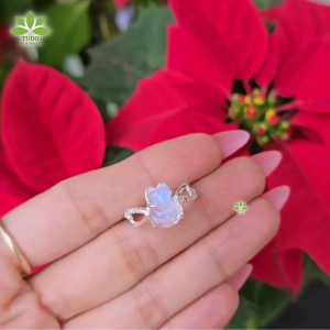 Q1793 Nhẫn bạc hồ ly Moonstone đá loại 1 chuẩn t.nhiên bạc dầy dặn sắc nét cho Kim và Thuỷ - Phong Thuỷ TUDO