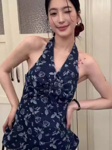chaqi | French Blue Floral V-Neck Camisole Halter