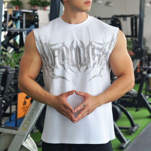 American Style Loose Fitness Tank Top New Mens Outdoor Running Training Basketball Upper Sport Weightlifting Solid Color Shoulder Pad