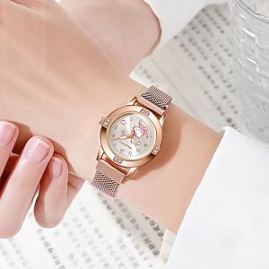 นาฬิกาข้อมือควอตซ์ Sanrio สีโรสโกลด์ ประดับเพชร แฟชั่นสําหรับสตรี และนักเรียนมัธยมปลาย - ชุดของ 10 ค่าซื้อ