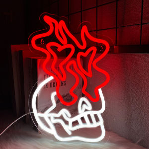 Skull Led Neon Sign Red Flame Icon Usb Powered Used For Artistic Decor Of Rooms Horror Cinemas Game Rooms And Man Caves.