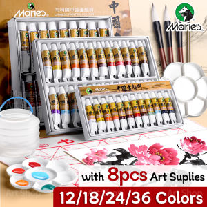 Maries Chinese Paint Pigment Set12/18/24/36 Colors 5ml/0.17oz Sumi Watercolor with 8pcs Art Tools for LandscapeInkWriting