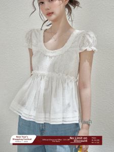 THROUS | Áo Thun Dáng Rộng Cổ U Viền Xếp Ly Ngọt Ngào