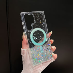 CrashStar MagSafe Gradient Sequin Glitter Transparent Hard Shockproof Phone Case For Samsung Galaxy S25 S24 S23 Ultra Plus + S22 FE Ultra Plus Wireless Charging Phone Casing Cover Shell