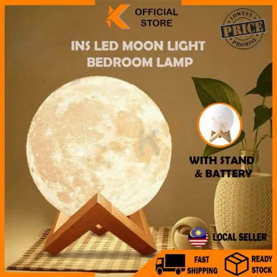【K-Home】LED Moon Light Ball Lamp Rechargeable Lunar Light Lamp Study Lamp Bedroom Bed Lamp Desk Lamp Personalized Gift