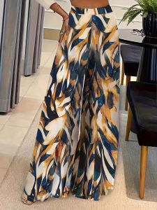 High Waist Wide Leg Pants Womens Printed Street Style Casual Trousers High Waist Loose Fit Long Straight Leg Pants