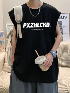 Áo Thun Không Tay Mùa Hè 2025 Phong Cách Hong Kong Cho Nam Áo Thun Thể Thao Bóng Rổ Rộng Rãi Bằng Cotton Nguyên Chất in Họa Tiết Thời Trang Thường Ngày