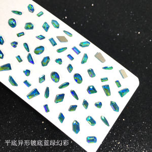 Dana Best Selling Mini Small Size Lake Blue Color K9 Blue Green Magic Color Manicure Jewelry 30 PCs Flats Shaped Fingertip Diamond Decorations