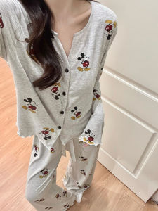 Bộ Đồ Ngủ Cotton Modal Dài Tay Quần Dài Thoải Mái Cho Nữ Mùa Xuân Thu Phong Cách Mới Có Đệm Ngực Mặc Ở Nhà