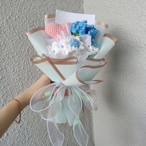 Knit Crochet Carnation Bouquet Flowers Mother Day Flowers Daisy Birthday Bouquet Bunga 针织花束