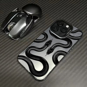 Sup&LV | เคสโทรศัพท์ลายงูป่า ดีไซน์หรูหรา ป้องกันการตกหล่น สไตล์สีเข้ม สำหรับ Apple 16 Pro Max 15 Plus 14 Pro 13pm 12 11 Hard Shell