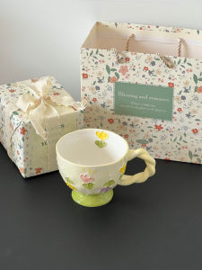 Cốc Céréale Sứ in Hoa Tay Thủ Công Quà Tặng Sinh Nhật Cốc Céréale Hình Hoa Tulip Lớn Cốc Céréale Hình Trái Tim Gái Trẻ