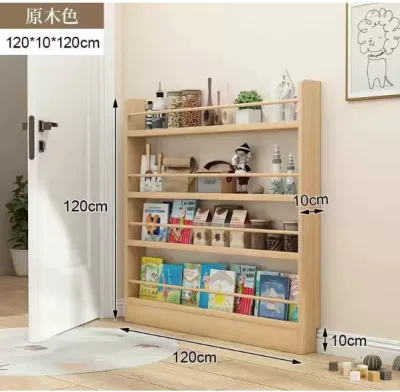 Narrow Real Wood Bookshelf Thin Type Corridor Entrance Hallway Storage Rack No Drilling Required for Picture Books And Small Spaces