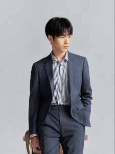 Mens Business Casual Pure Color Suit Blue