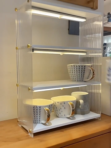 Bamboo Cup Holder Storage Rack Dust-Proof Storage Coffee And Tea Set Cabinet