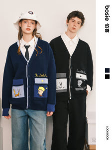 เสื้อสเวตเตอร์ถักเปิดไหล่สำหรับผู้ชาย Bosie ฤดูใบไม้ผลิและฤดูใบไม้ร่วง สไตล์วิทยาลัย เสื้อคลุมคาร์ดิแกนแฟชั่นสำหรับคู่รัก