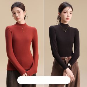 Miiow | Womens Knitted Long Sleeve Fleece Lined Thickened Half High Collar Autumn Winter Fashionable Small Fragrance Style Top