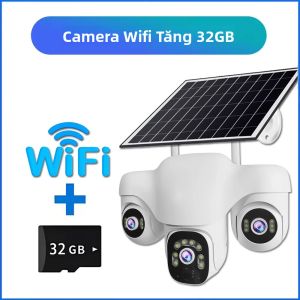 Camera IP WIFI Năng Lượng Mặt Trời 15MP 10X Zoom Ngoài Trời Chống Nước Có Pin Theo Dõi Tự Động 3 Ống Kính PTZ Có Động Cơ Giám Sát An Ninh