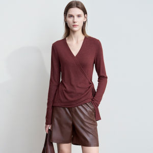 AMII | Elegant V-neck Irregular Belted Slim Fit Knitwear