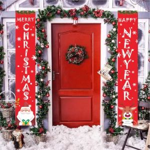 HOMEMORY Merry Christmas Banner 2025 Merry Christmas Banner Christmas Decor with 30 styles choose Canvas Cloth Waterproof Ornaments