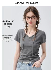 VEGA CHANG | Áo Thun Tay Ngắn Dây Kéo Dọn Eo