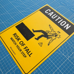 Caution Risk Of Fall Watch Your Step. Warning. Sign Label Notice Signage. Laminated Waterproof Scratch Resistant. Suitable for Indoor and Outdoor.