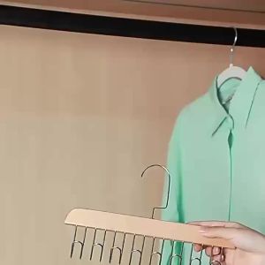 2PCS Wooden Hanging Clothes Rack with Multiple Hooks for Underwear Bras Vests Space-Saving Durable Storage Rack Wardrobe Hangers