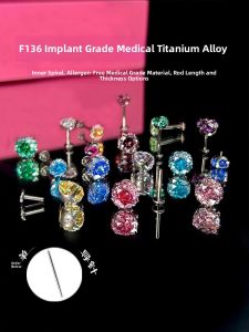Flashing Rose Cut Zircon Titanium Alloy Ear Studs Womens Medical Use Anti-allergic Inflammation Ear Hole Perforation Fashion Jewelry